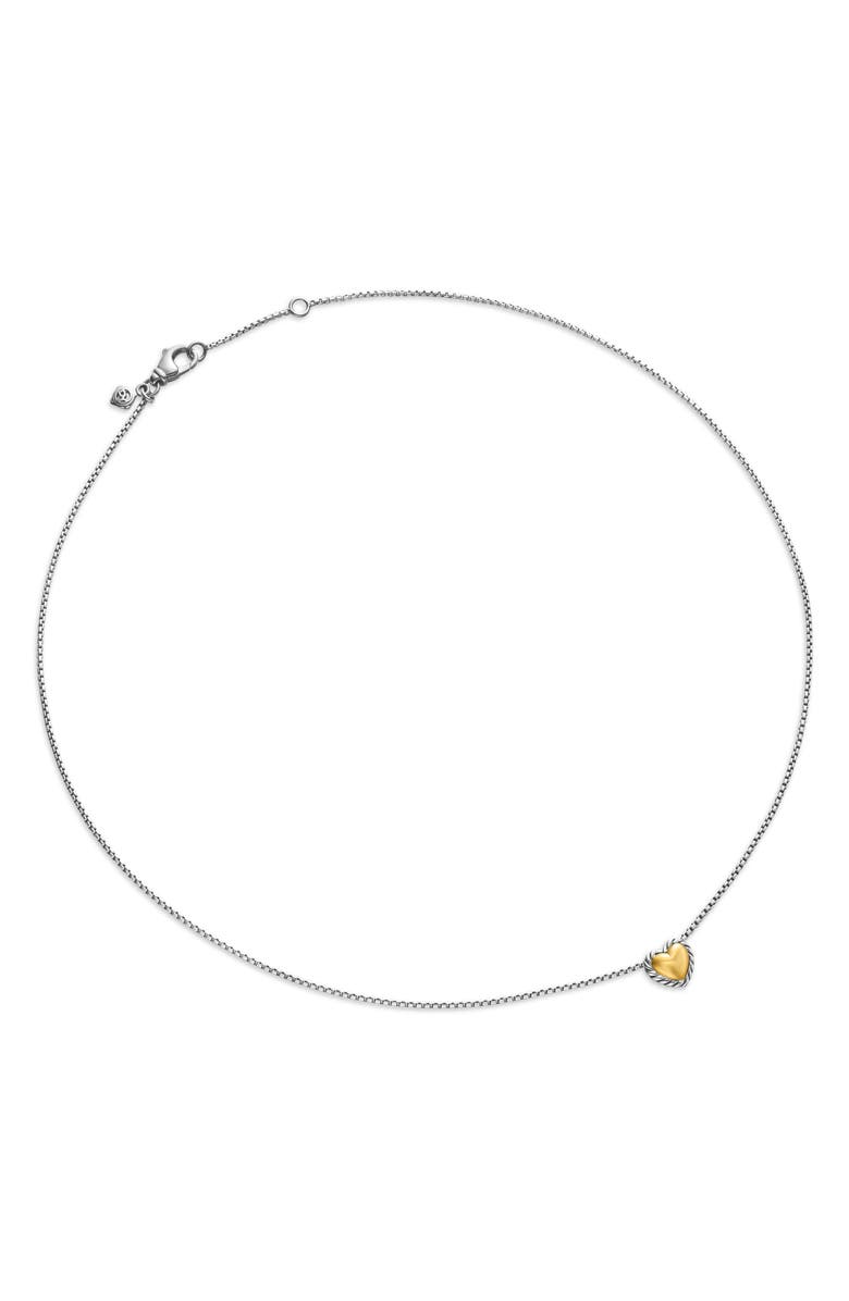 David Yurman Cable Cookie Classic Heart Necklace with 18K Yellow Gold, Alternate, color, Silver