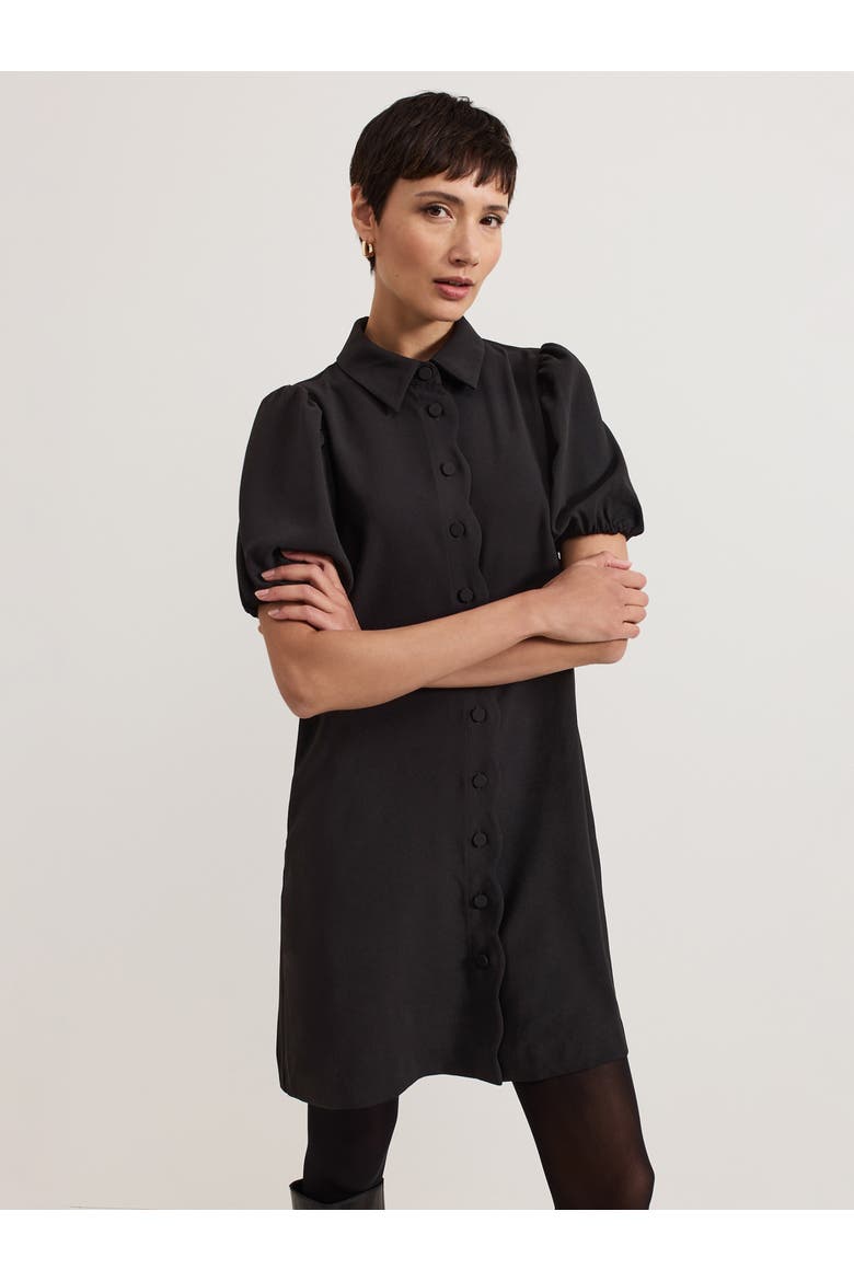 Candice Scallop Detail Shirt Dress, Main, color, Black