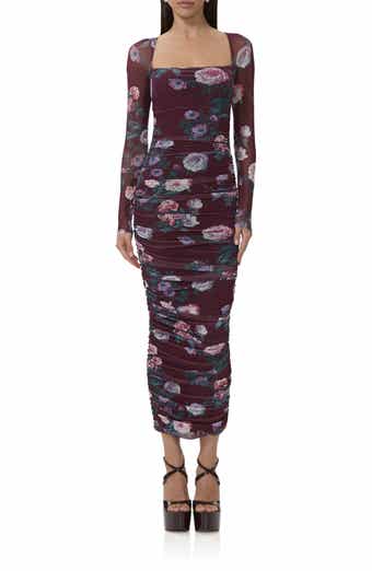 AFRM Maggie Floral Shirred Long Sleeve Midi Dress