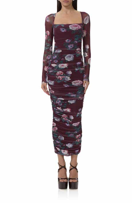 AFRM Maggie Floral Shirred Long Sleeve Midi Dress