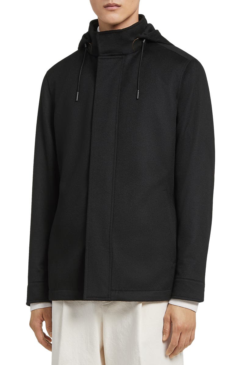 ZEGNA Oasi Cashmere Lite Hooded Jacket, Main, color, Black