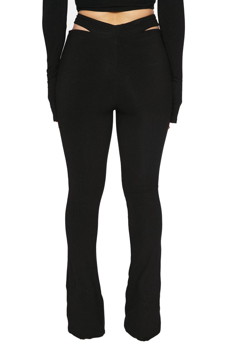 Cutout Waist Rib Pants, Alternate, color, BLACK