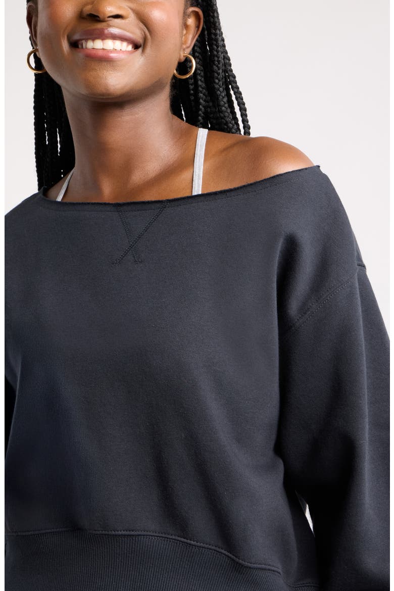 Off the Shoulder Sweatshirt, Alternate, color, BLACK JET