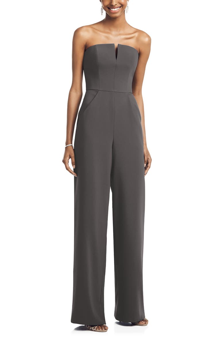 Strapless Crepe Jumpsuit, Main, color, CAVIAR