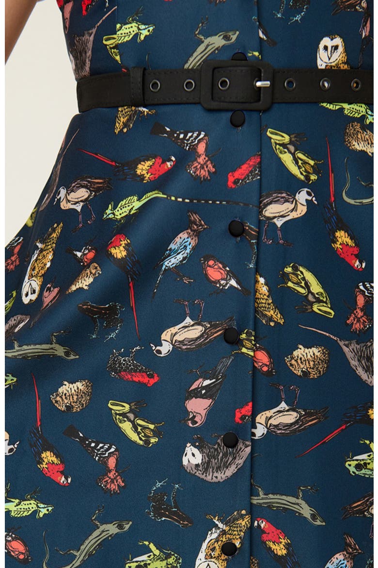 Collared Short Sleeved Belted Alexis Swing Dress, Alternate, color, Blue w/ Animal Print