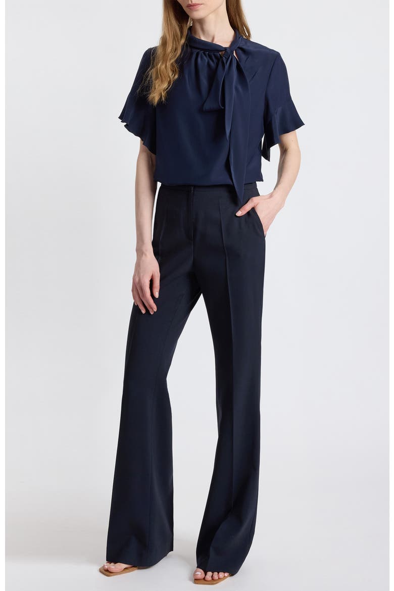 Athena Silk Blouse with Short Flutter Sleeves, Alternate, color, MIDNIGHT