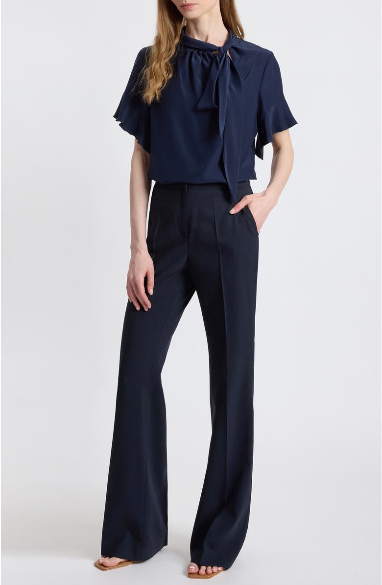 Santorelli Athena Silk Blouse with Short Flutter Sleeves, Alternate, color, Midnight