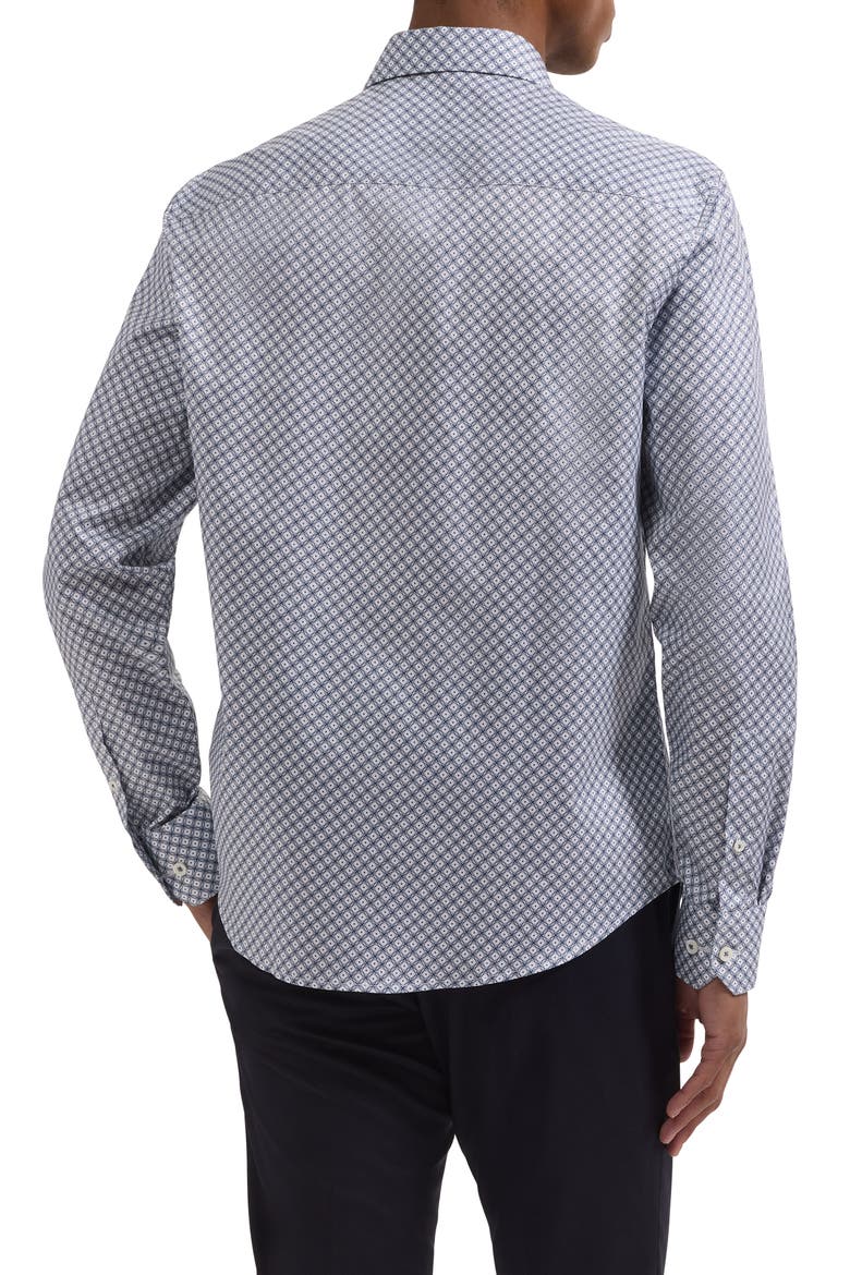 Axel Shaped Fit Geo Print Cotton Button-Up Shirt, Alternate, color, NAVY