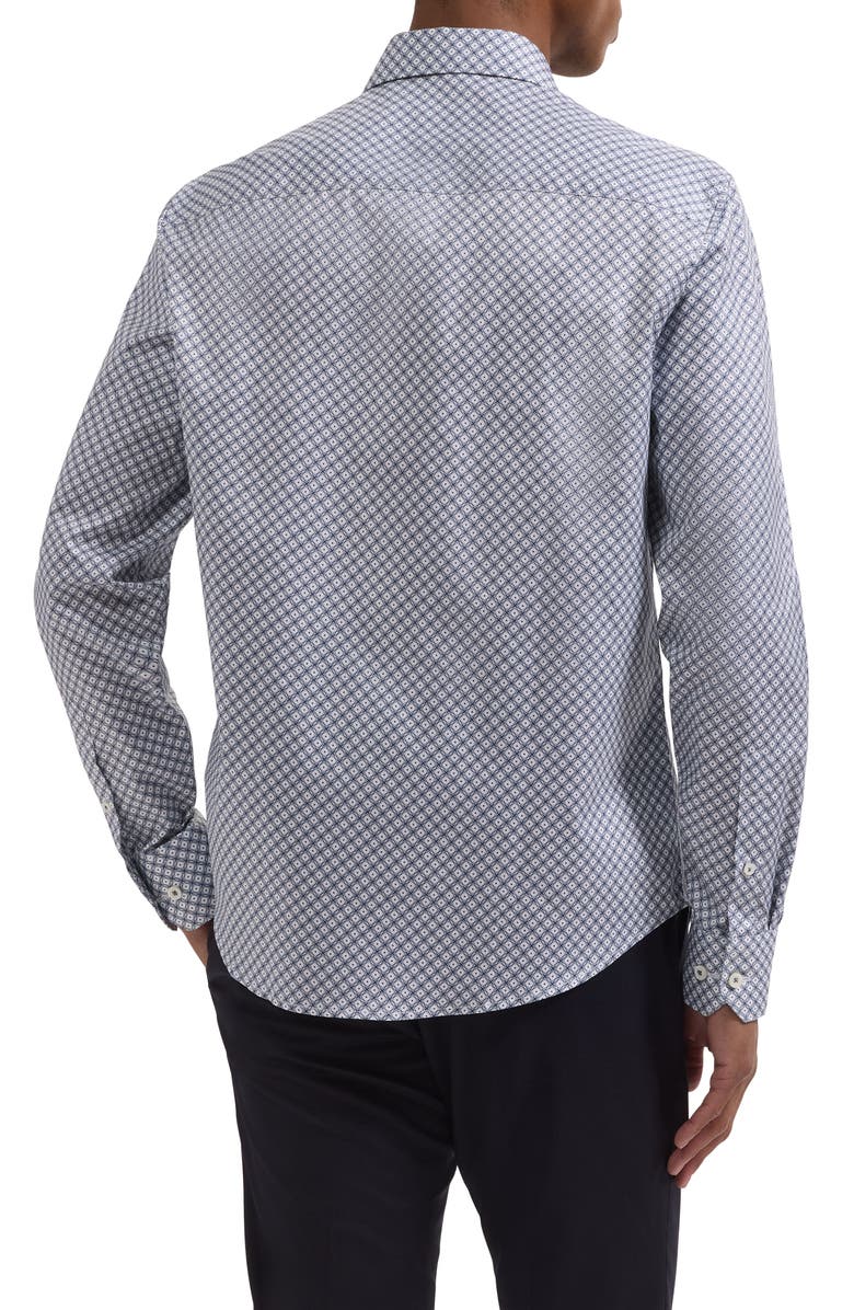 Bugatchi Axel Shaped Fit Geo Print Cotton Button-Up Shirt, Alternate, color, Navy
