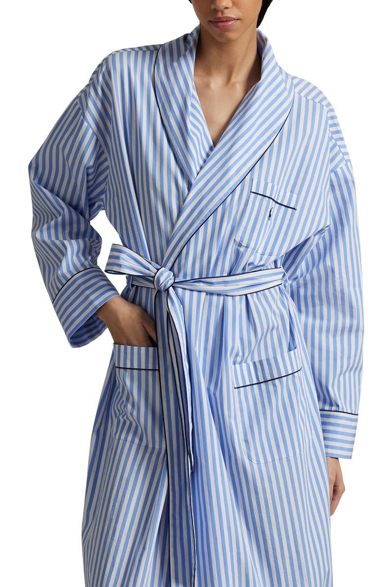 Polo Ralph Lauren Heritage Stripe Cotton Blend Robe, Alternate, color, Wide Stripes