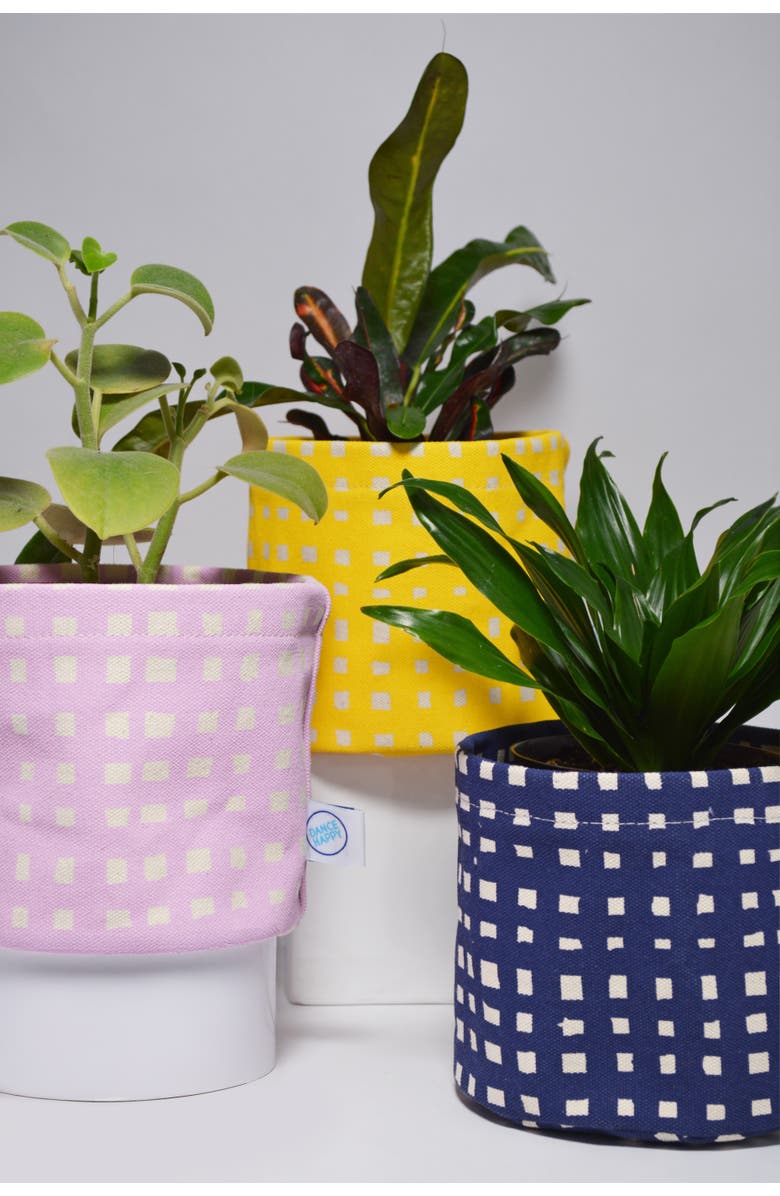 Dance Happy Micro Grid Round Bin/Canvas Planter, Alternate, color, Navy