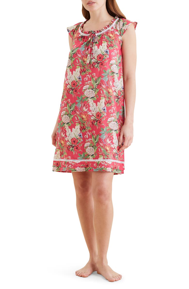 Papinelle Clara Flutter Neck Cotton Nightgown, Alternate, color, Geranium