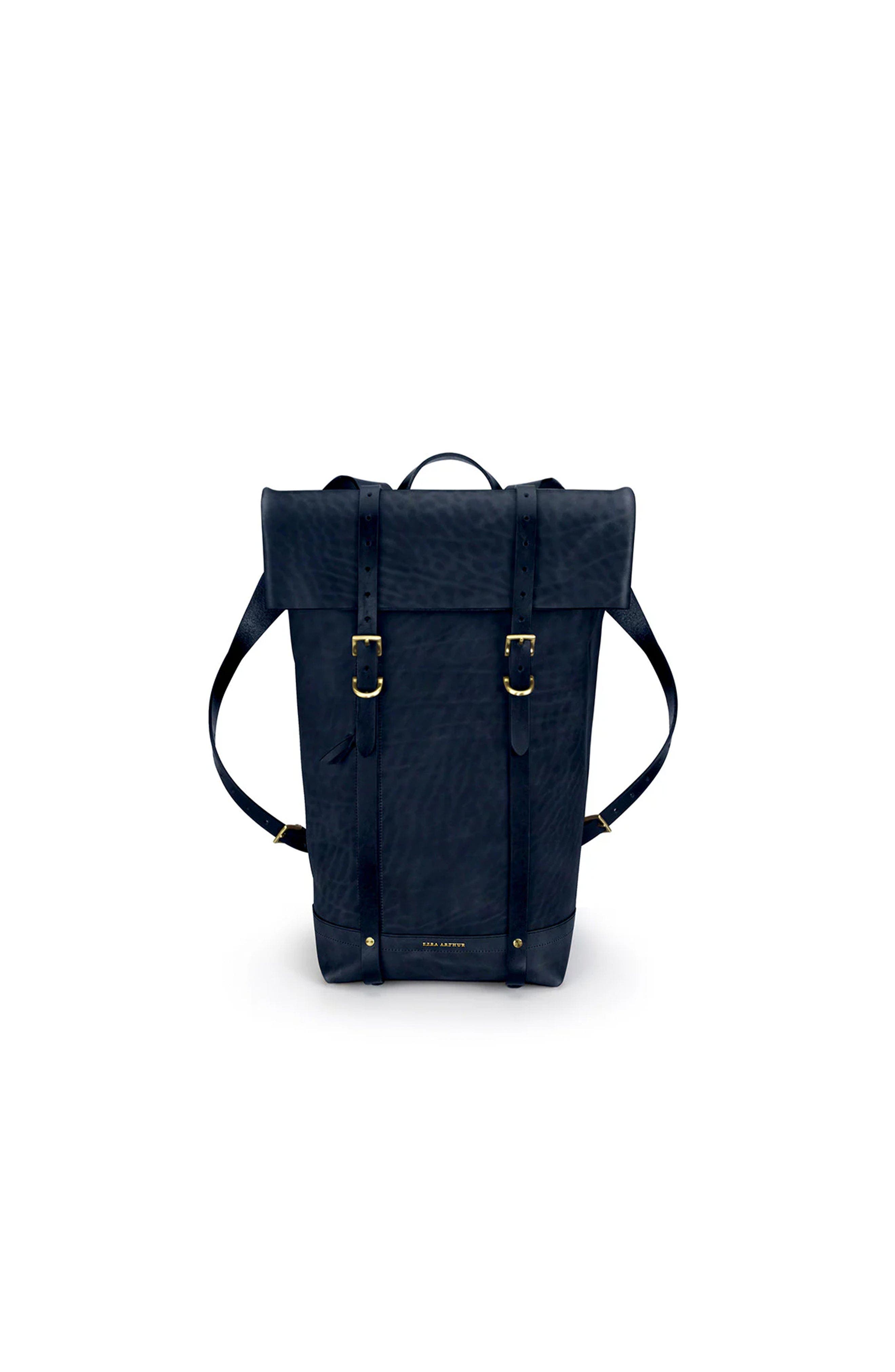 Ezra Arthur Keystone Leather Rucksack, Main, color, Navy