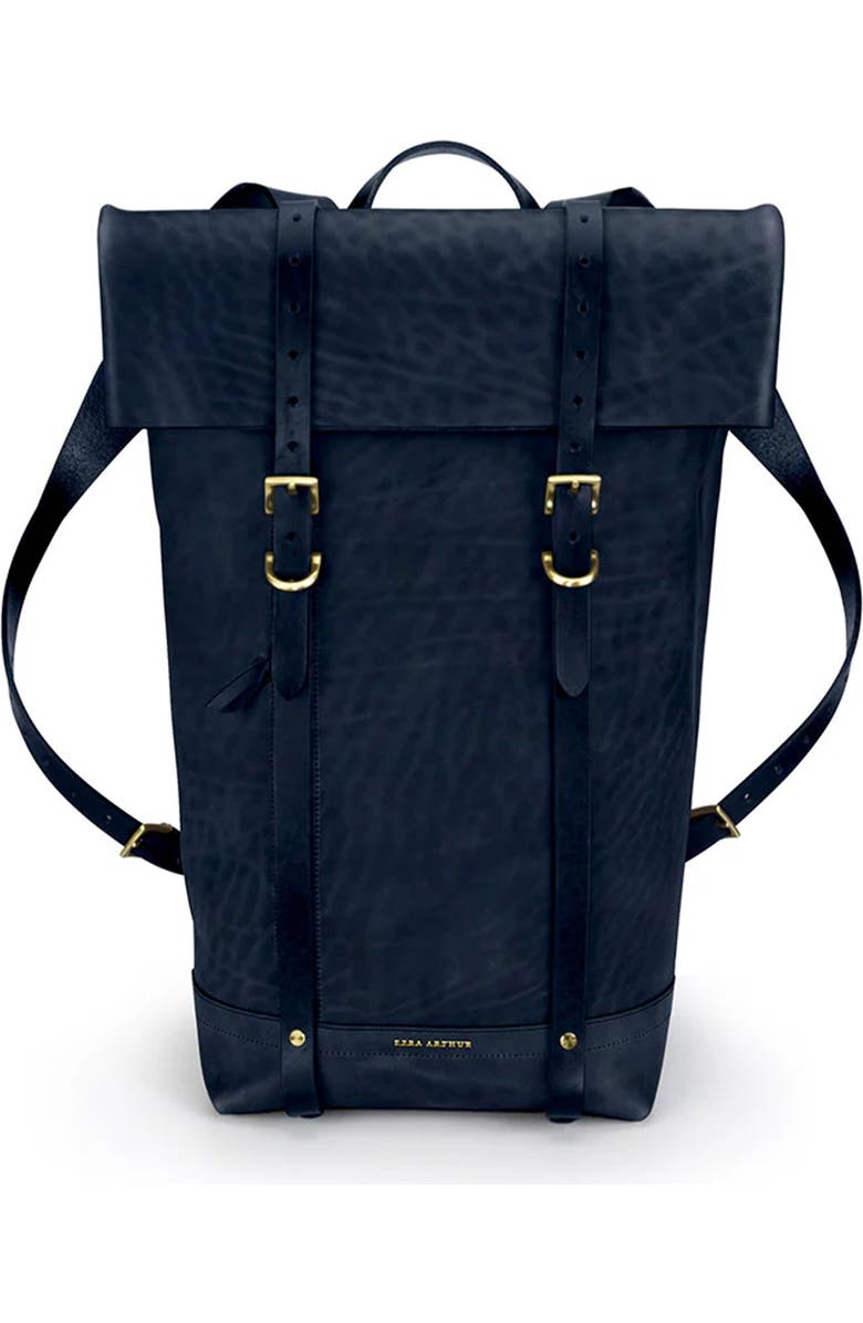 Ezra Arthur Keystone Leather Rucksack, Main, color, Navy