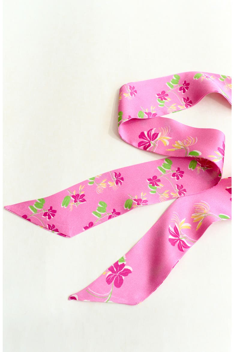 Beach Blossom Skinny Silk Scarf, Alternate, color, HOT PINK