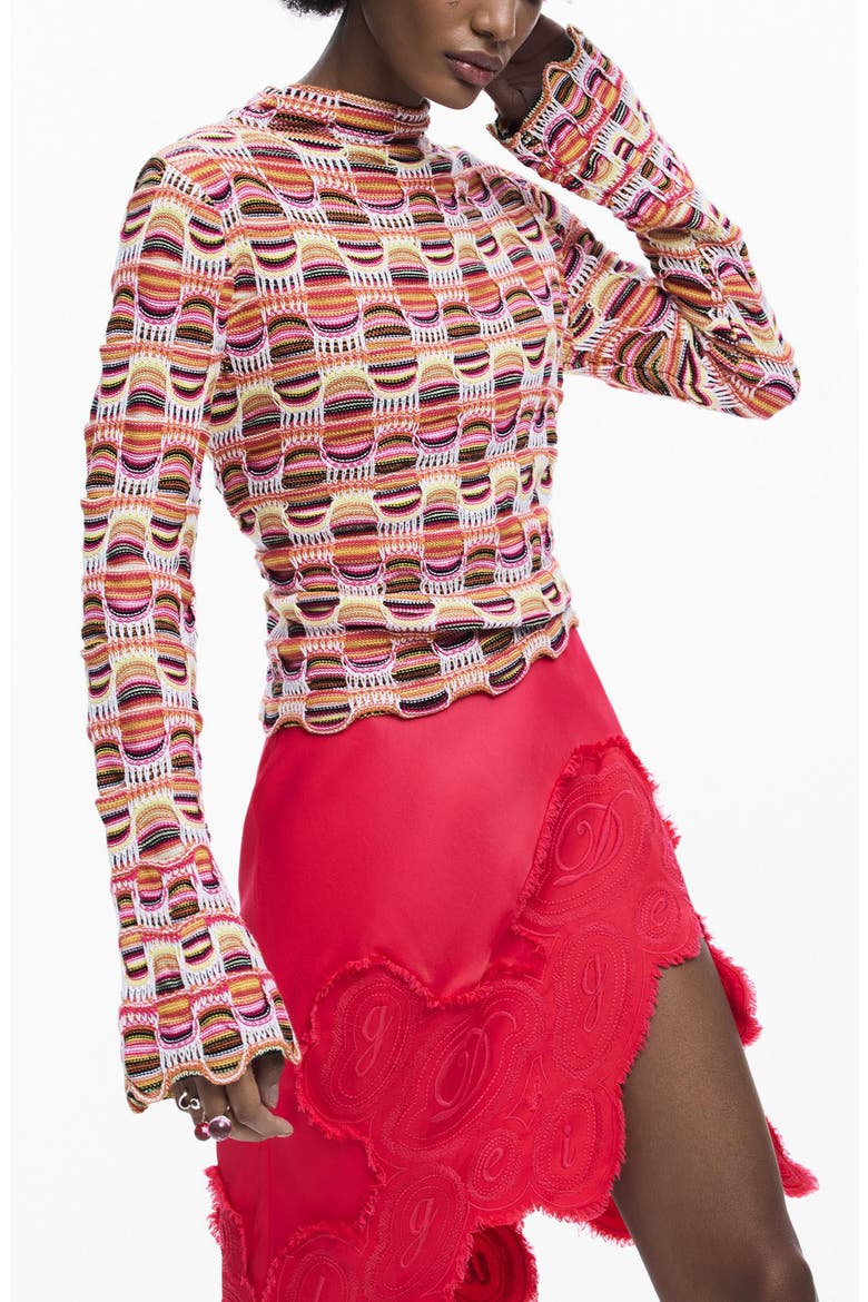Stripe Mock Neck Sweater, Main, color, RED