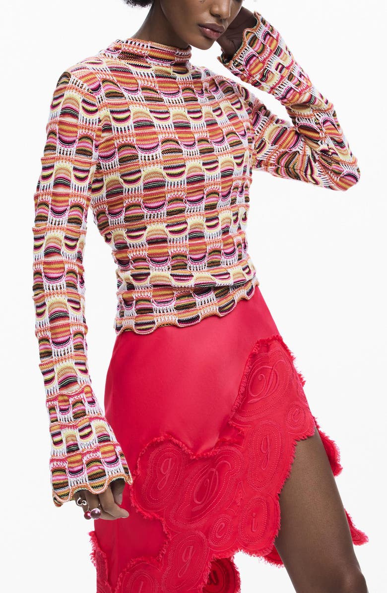 Desigual Stripe Mock Neck Sweater, Main, color, Red