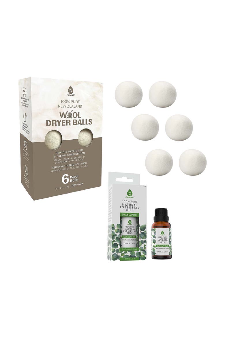 Laundry Care Set Wool Dryer Balls & Oil Set, Main, color, Eucalyptus