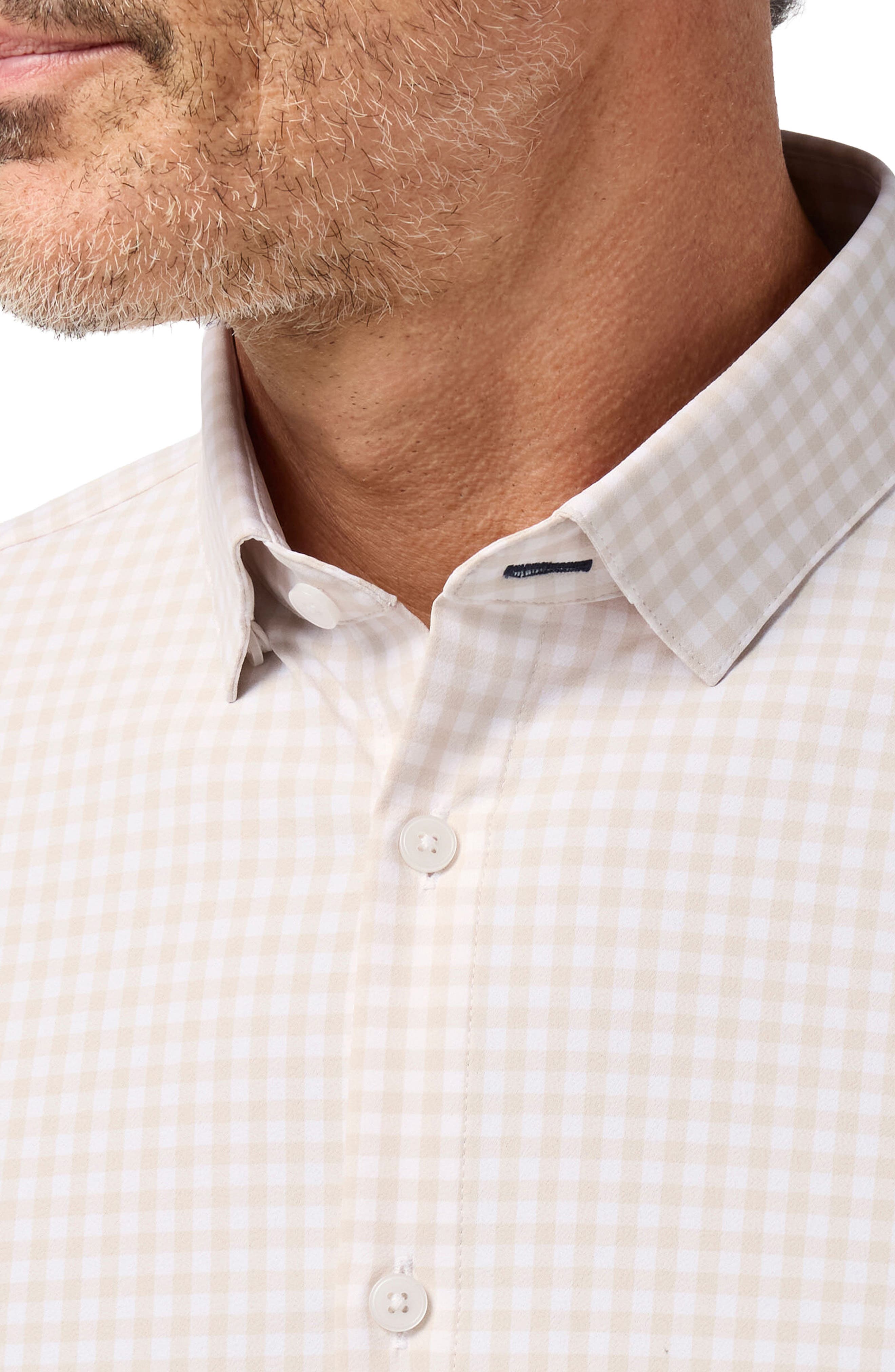 Leeward Trim Fit Sand Crew Gingham No Tuck Button-Up Shirt - image 2