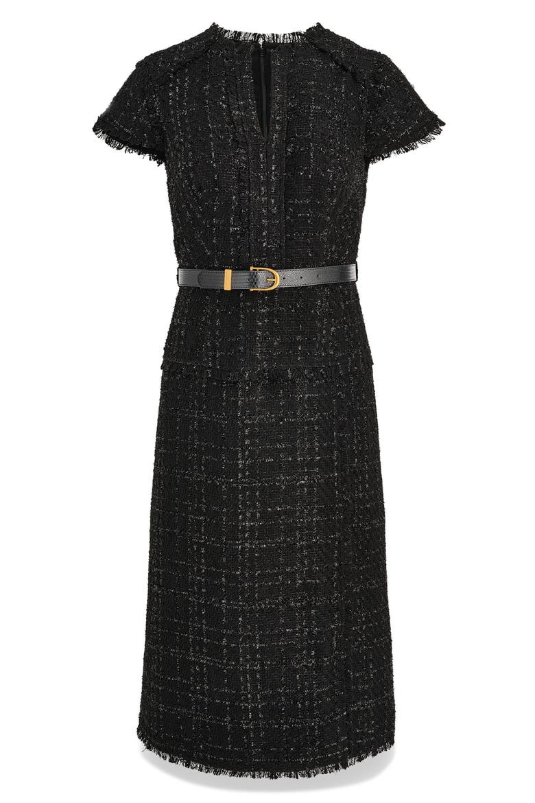 Metallic Tweed A-Line Dress, Alternate, color, BLACK