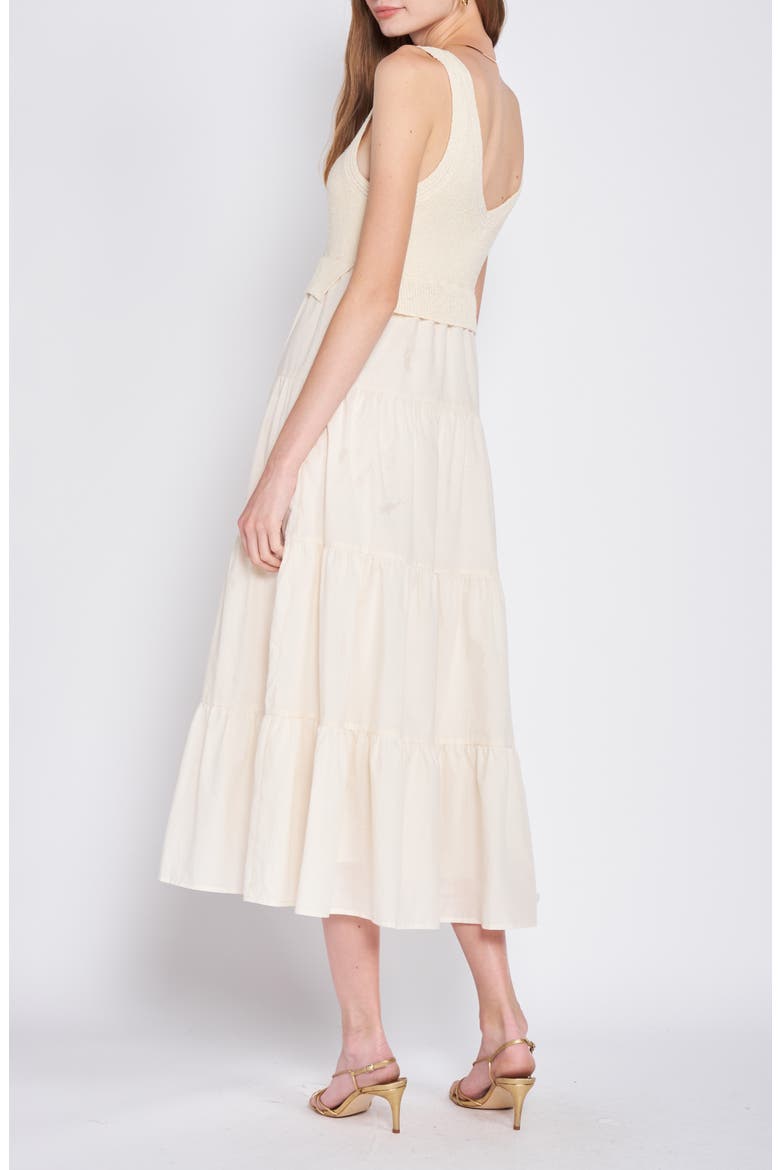 Mixed Media Tiered Midi Dress, Alternate, color, NATURAL