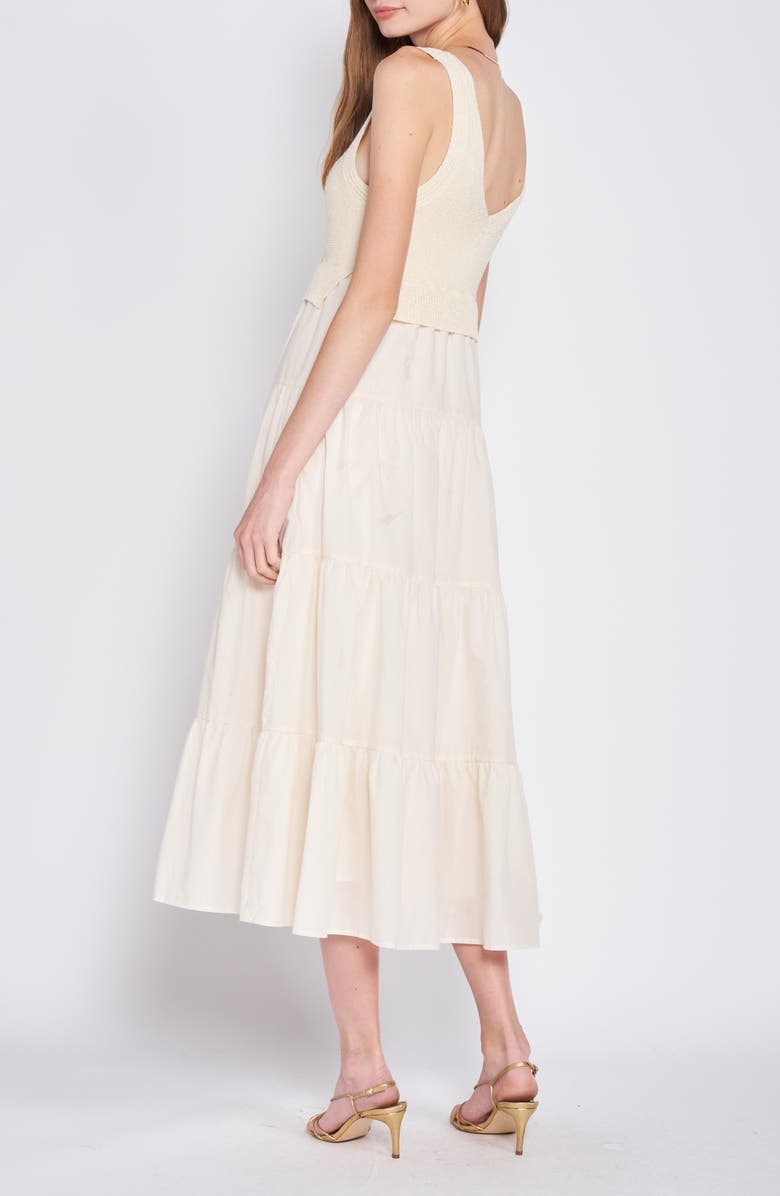 En Saison Mixed Media Tiered Midi Dress, Alternate, color, Natural