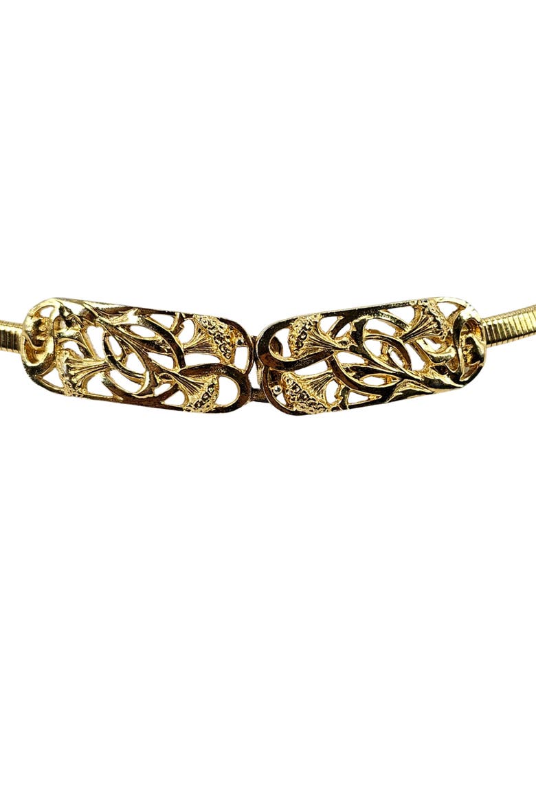 Vintage 1970s Costume Gold Floral Buckle Belt, Alternate, color, gold