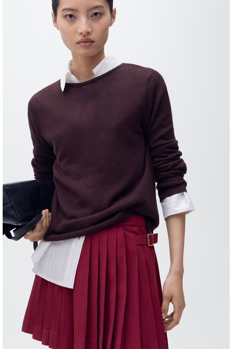Buckle Pleated Skirt, Alternate, color, MAROON