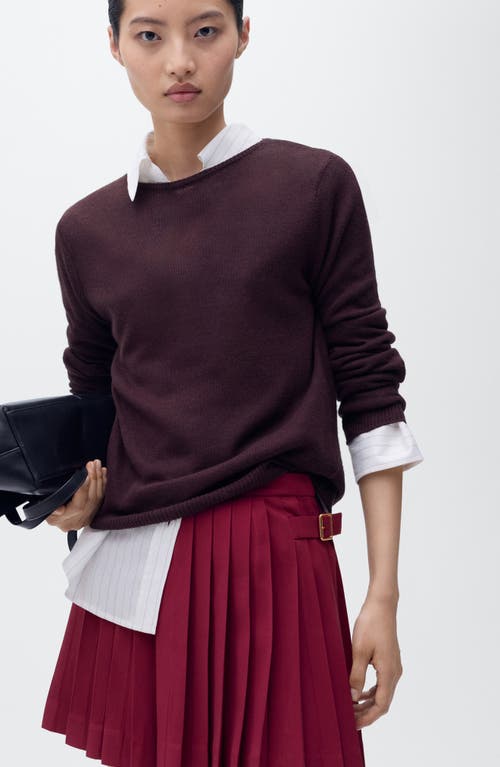 Mango Buckle Pleated Skirt In Burgundy