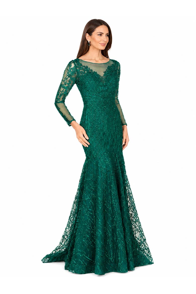 Beaded Faux-Wrap V-Neck Bridal Gown, Alternate, color, Green