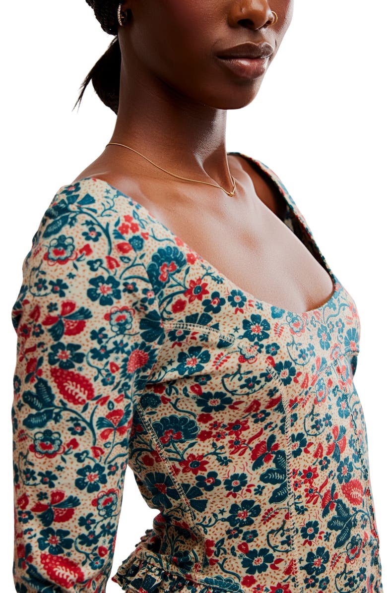 Free People Melanie Floral Long Sleeve Crop Shirt, Alternate, color, Sand Combo