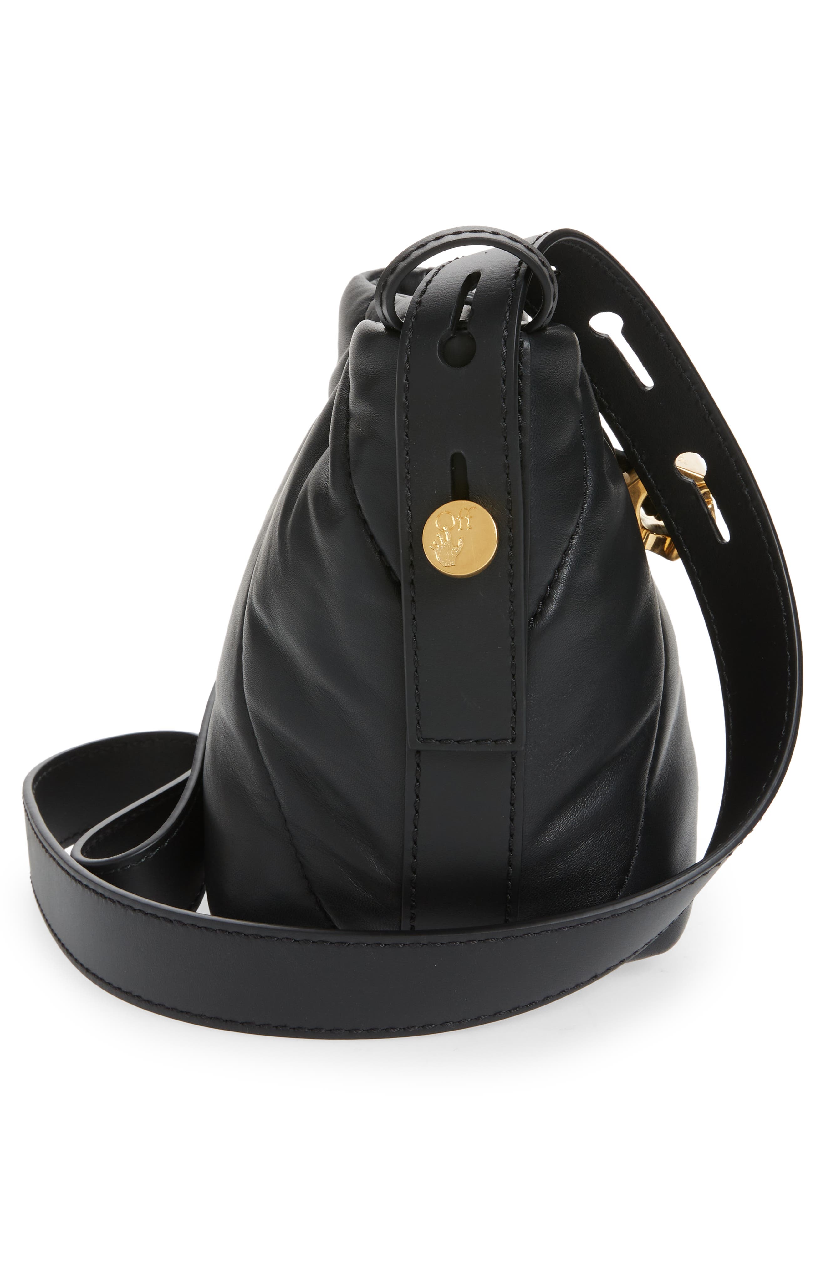 Nailed Quilted Leather Bucket Bag, Alternate, color, BLACK