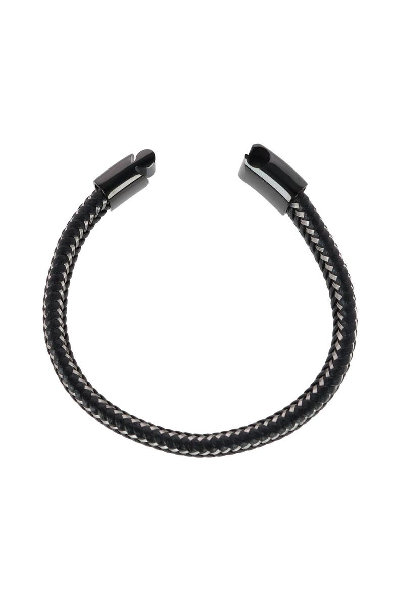 Loose Fit Esteban Black and Silver Braided Bracelet, Alternate, color, Black