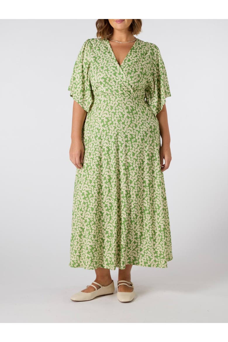 Jersey Angel Sleeve Wrap Dress, Alternate, color, Green