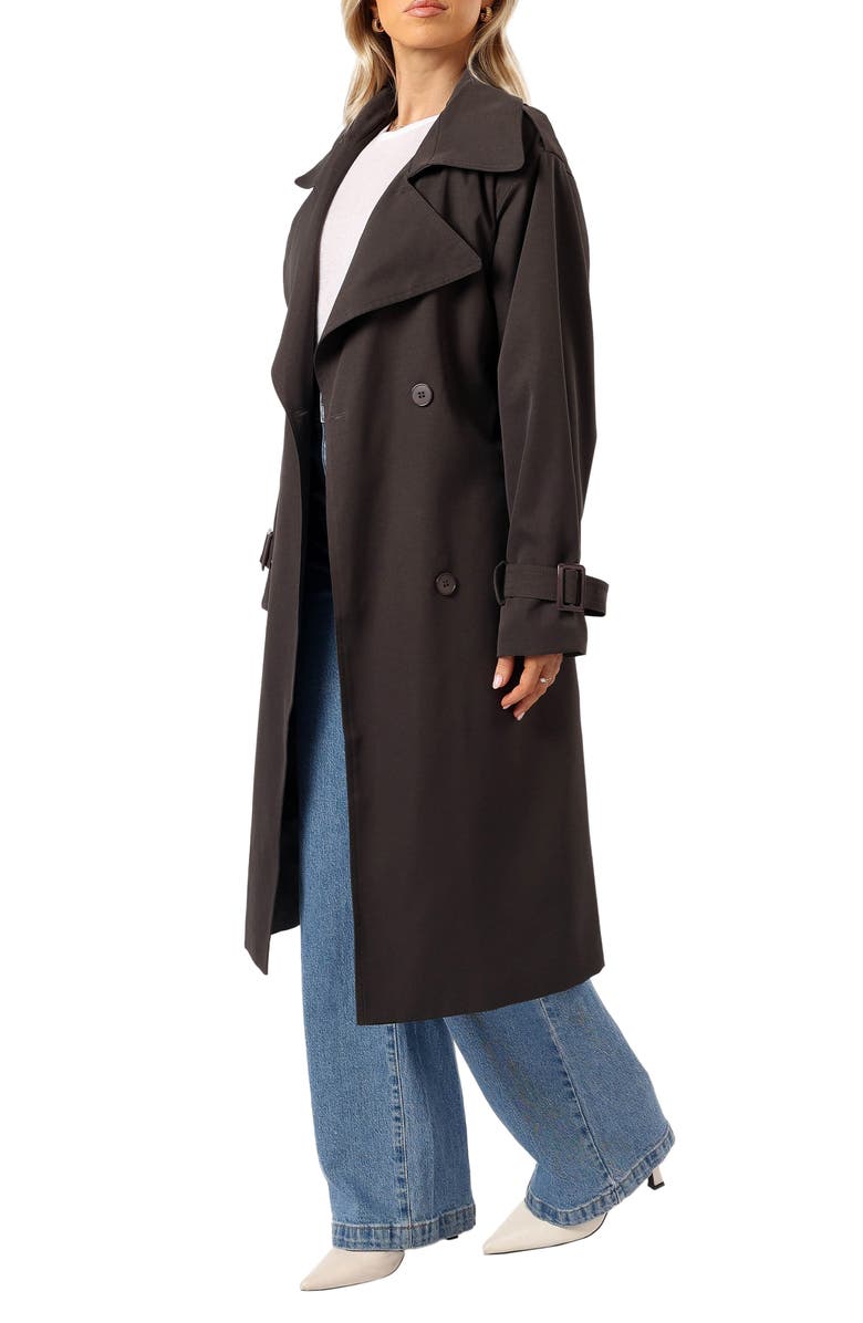 Petal & Pup Billy Tie Waist Double Breasted Trench Coat, Alternate, color, Charcoal