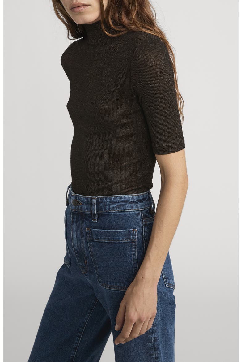 The Metallic Mock Neck T-Shirt, Alternate, color, AMERICANO