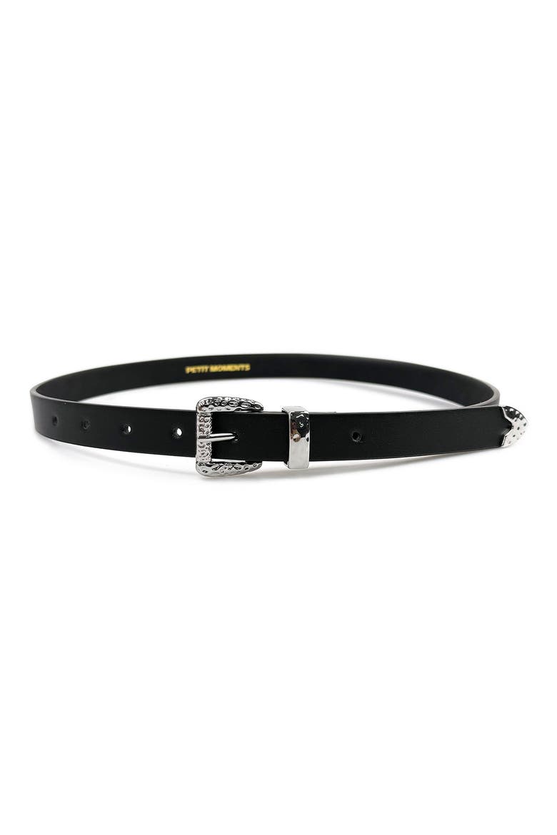 Ennis Faux Leather Belt, Main, color, BLACK/ SILVER