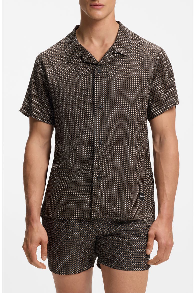 Beach Print Camp Shirt, Main, color, BLACK
