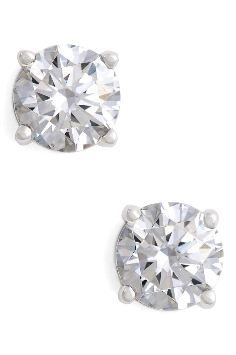 Simulated Diamond Stud Earrings, Main, color, SILVER/ CLEAR