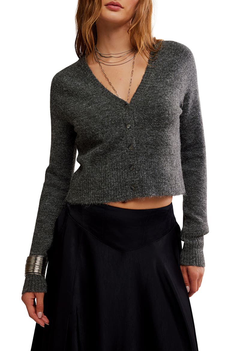School Girl Crop Cardigan, Main, color, CHARCOAL HEATHER