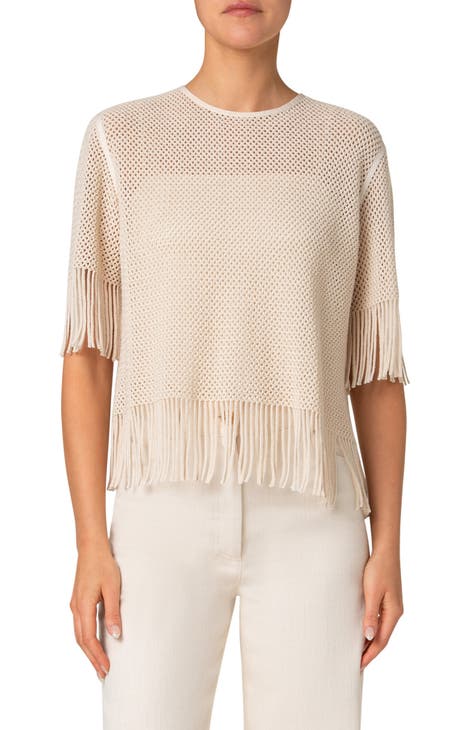 Akris Punto deals Ivory Fringe Blouse NWT Sz 2