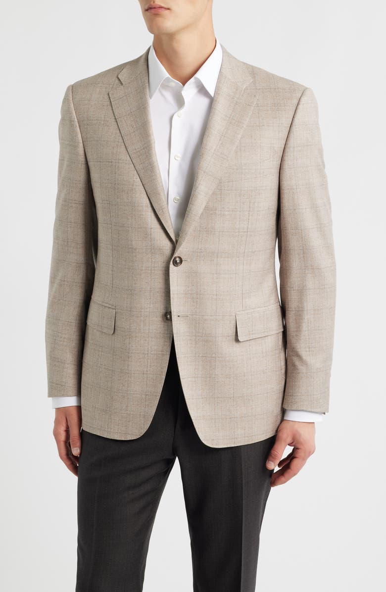 Canali Siena Regular Fit Windowpane Plaid Super 150s Wool Sport Coat, Main, color, Beige