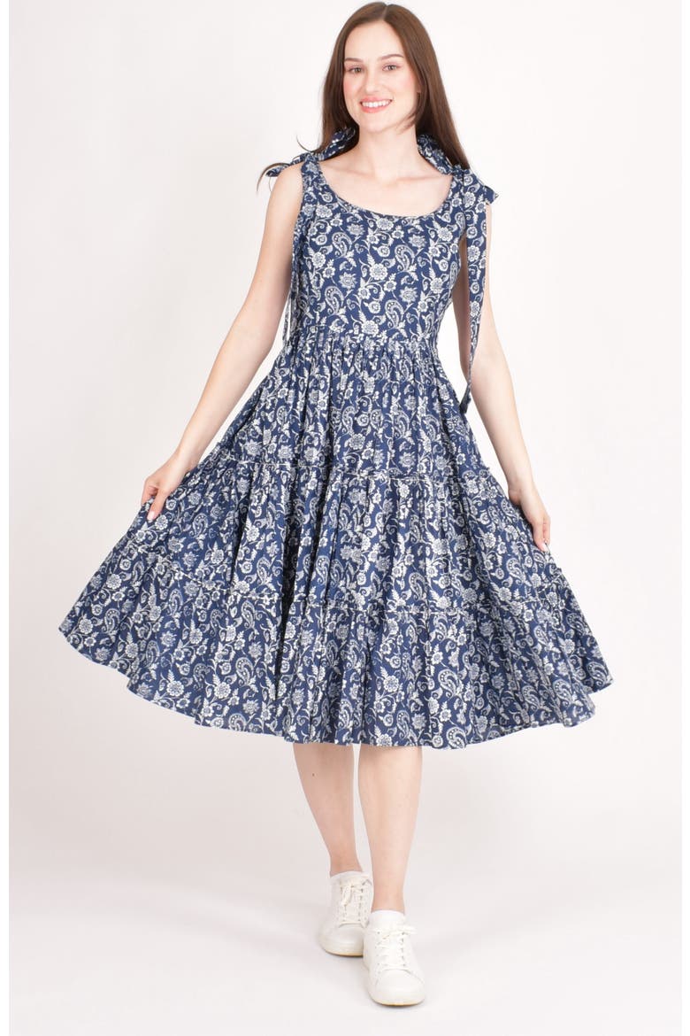 Mila Floral Tiered Midi Dress, Main, color, Blue