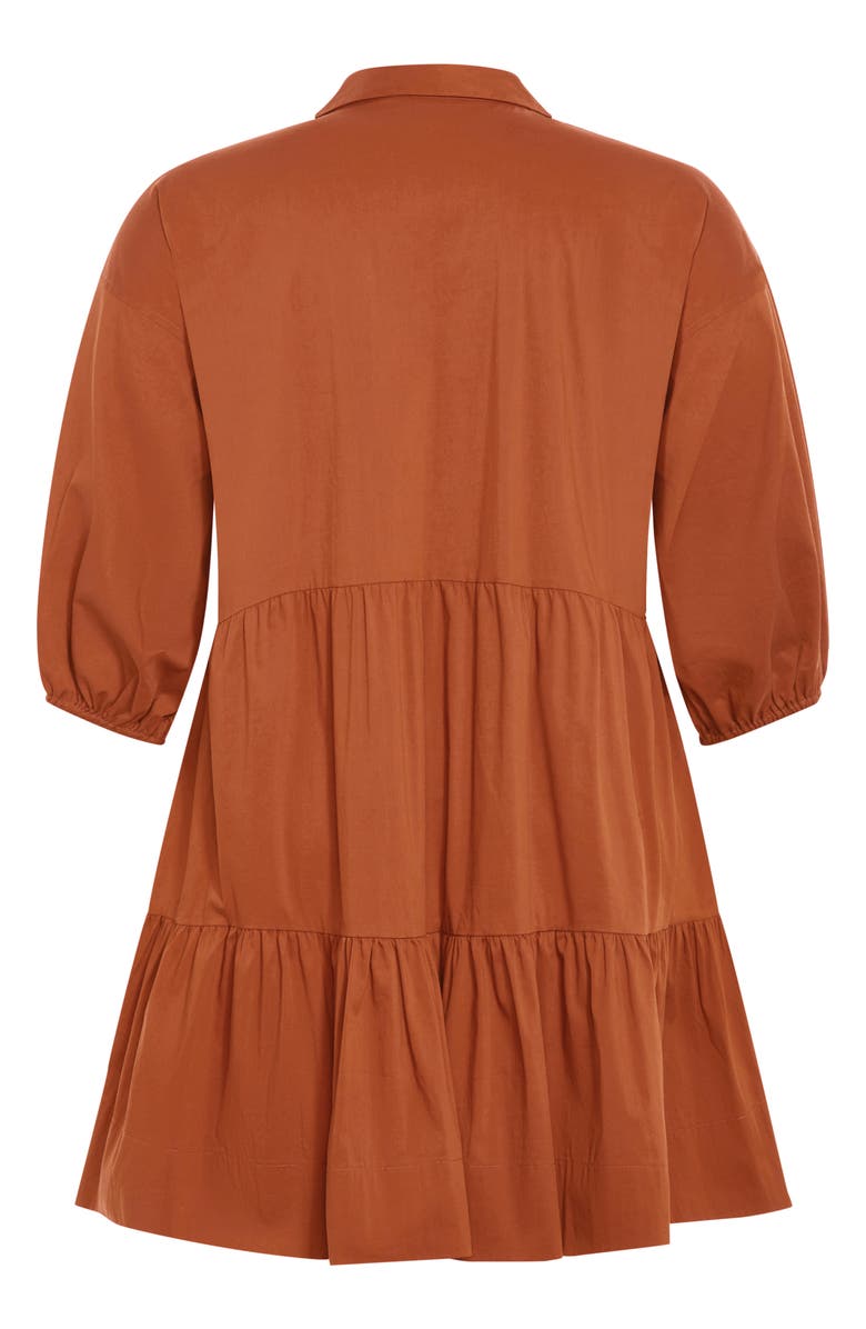 City Chic Kiara Balloon Sleeve Tiered Shirtdress, Alternate, color, Amber