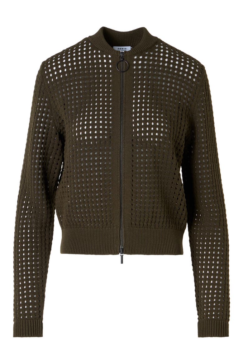 Chunky Open Stitch Zip Cardigan, Alternate, color, OLIVE