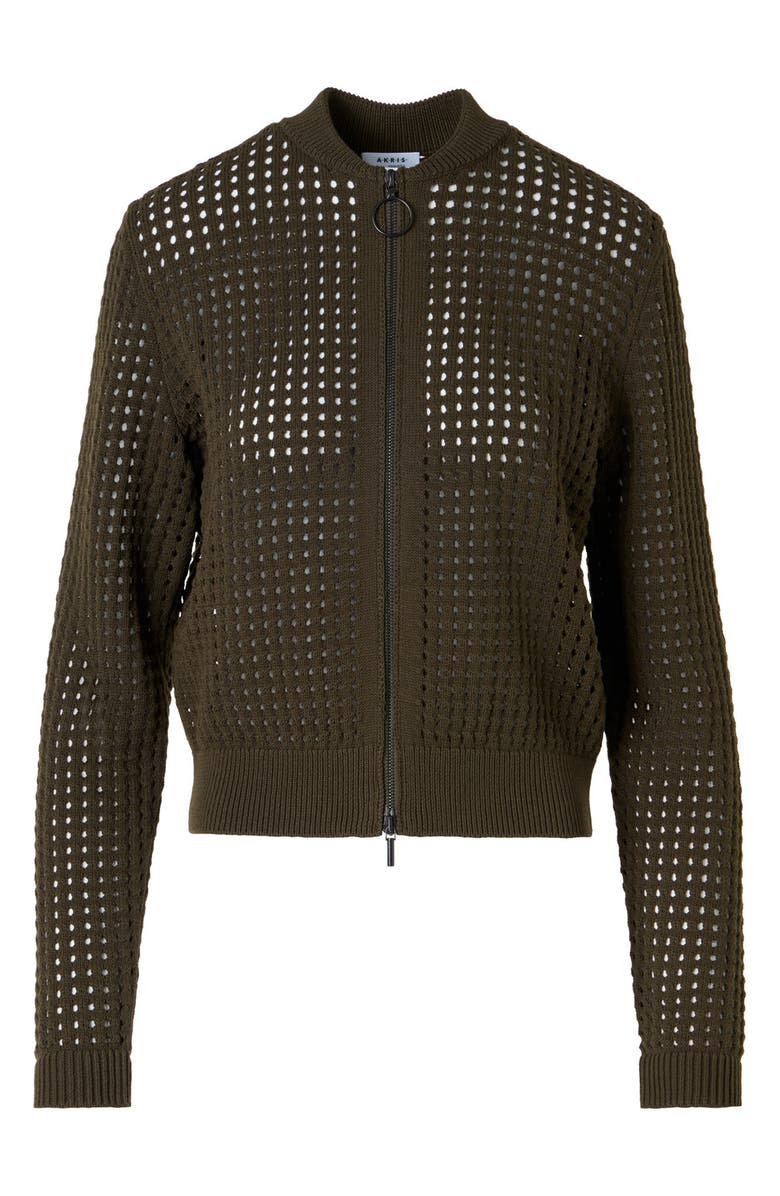 Akris punto Chunky Open Stitch Zip Cardigan, Alternate, color, Olive