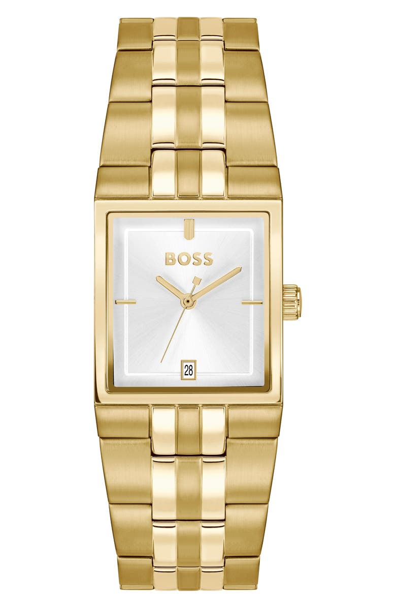 BOSS Strivo Goldtone Tank Bracelet Watch, 25.6mm x 28mm, Main, color, Silver