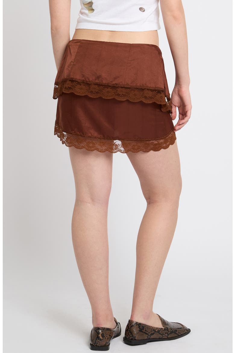 Lace Trim Miniskirt, Alternate, color, BROWN