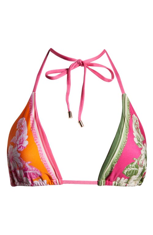 Farm Rio Floral Elegance Mixed Scarves Triangle Bikini Top In Pink Multi