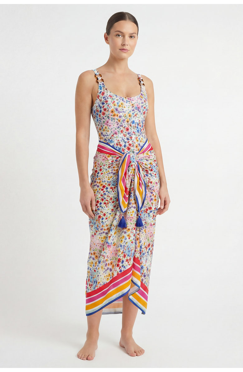 Change of Scenery Melanie Border Print Pareo Cover-Up, Alternate, color, Wildflower Patch